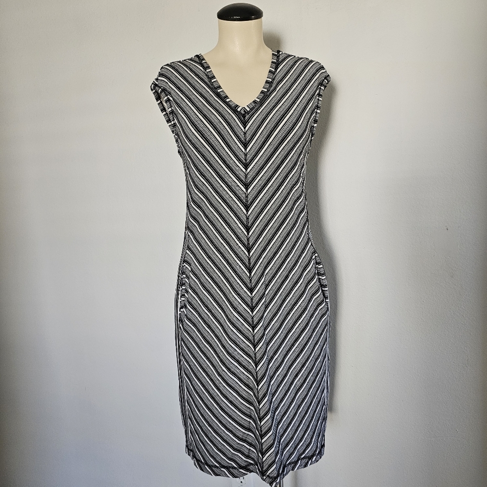 T By Talbots Striped Soft V-neck Sleeveless Stretchy Comfortable Midi Dress XS